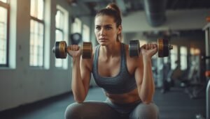 woman lifting weights in a gym, representing creatine supplementation for women's strength and health benefits