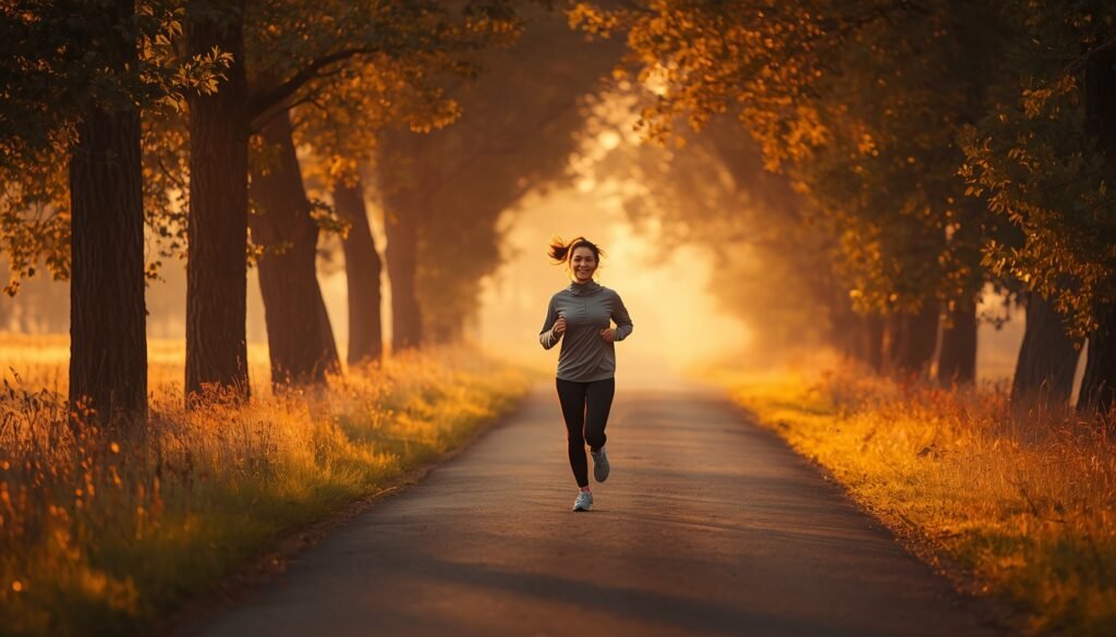 person jogging outdoors at sunrise representing natural fitness and health improvement without a gym or supplements
improve health fitness naturally without gym