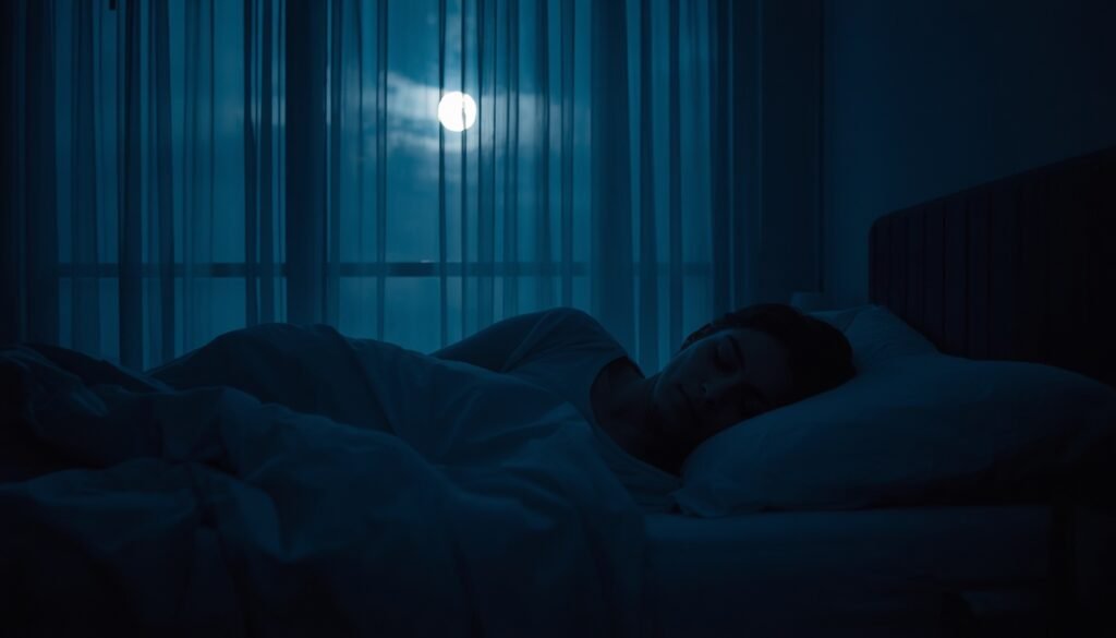 person sleeping deeply in dark bedroom representing sleep as a powerful natural tool for health and fitness improvement