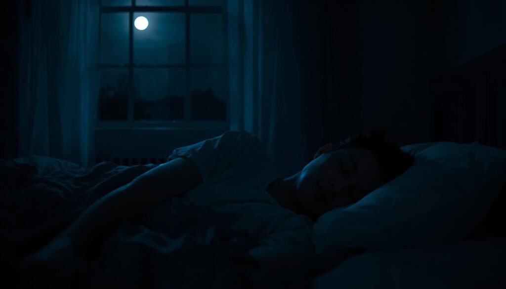 person sleeping peacefully in dark bedroom, representing sleep quality as metabolic health factor. Why people fail at weight loss
