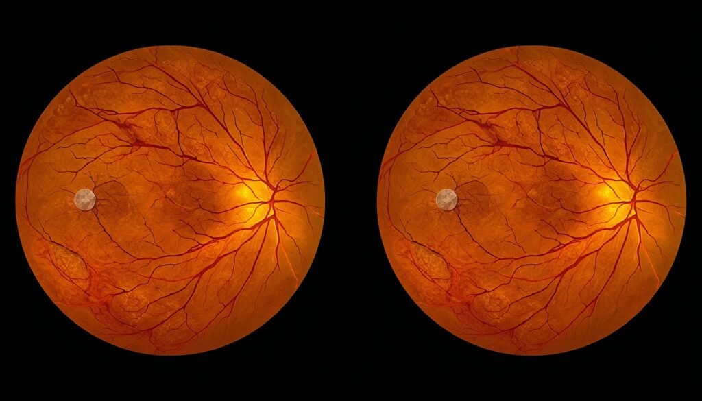 retinal scan comparison showing healthy retina versus early age-related macular degeneration changes