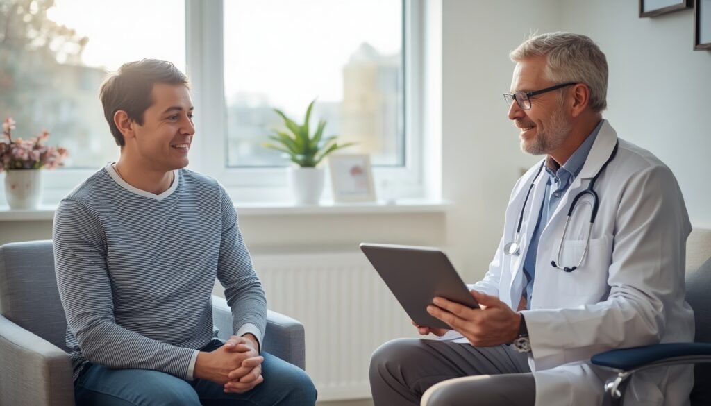 patient consulting GP with blood test results early medical evaluation of hidden body warning signs