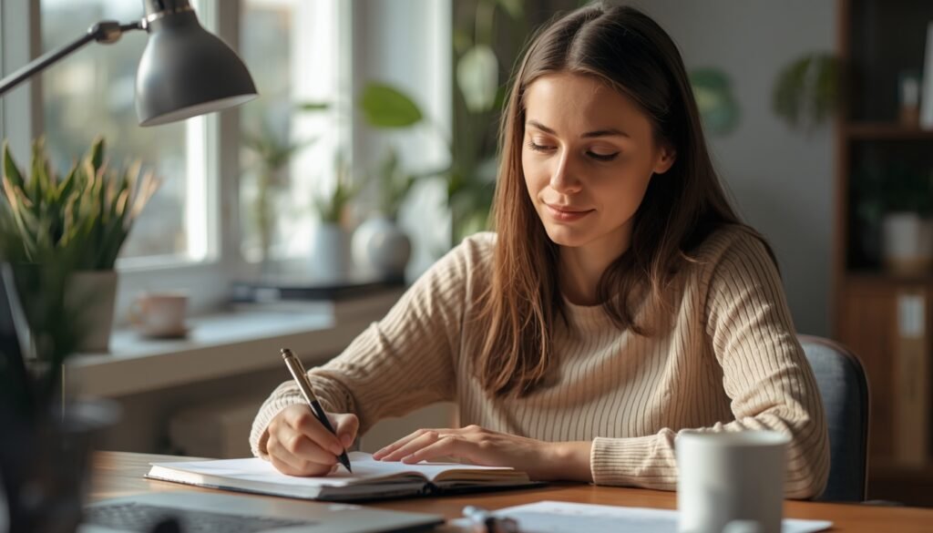 person writing food and energy journal to track post-meal fatigue pattern. Why doy people lose energy after eating