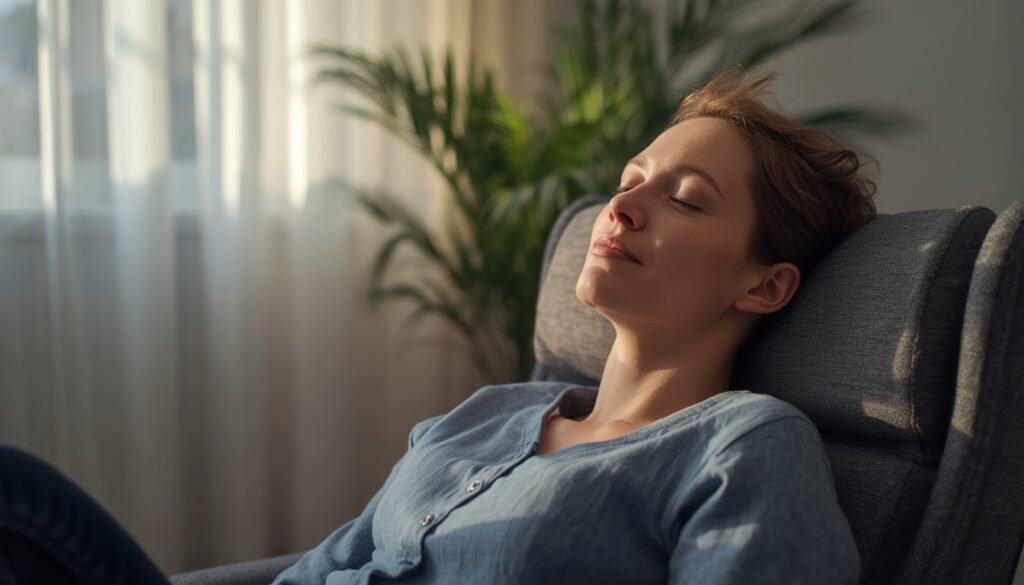 person sitting calmly with eyes closed quiet mind and relaxation