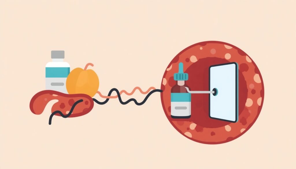 illustration showing glucose and insulin interaction in the bloodstream, explaining how blood sugar works