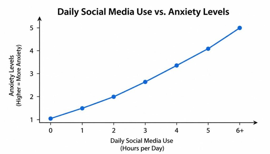  graph showing relationship between social media screen time and anxiety and depression levels
