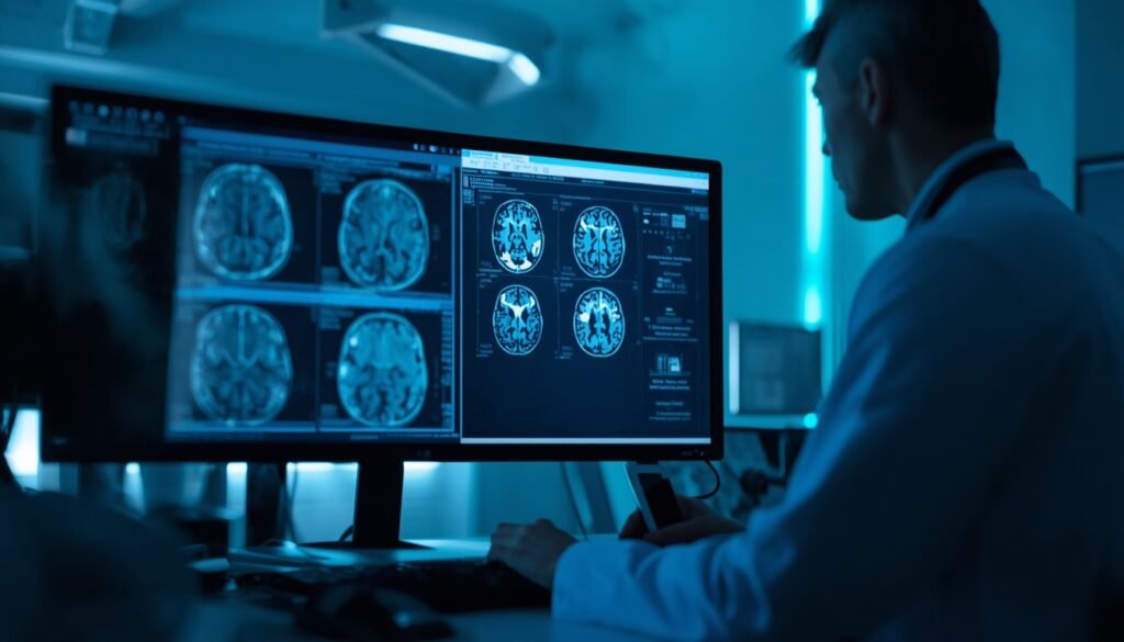 medical researcher examining brain scan images on monitor representing neuroscience research and brain stimulation
brain stimulation devices depression 2026