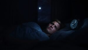 person awake at 3 AM looking at digital clock in dark bedroom representing early morning sleep disruption phenomenon