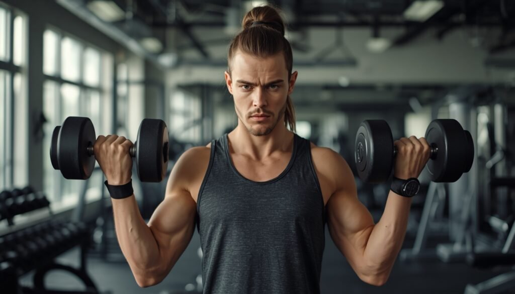 person performing resistance training with dumbbells representing bone-strengthening exercise
