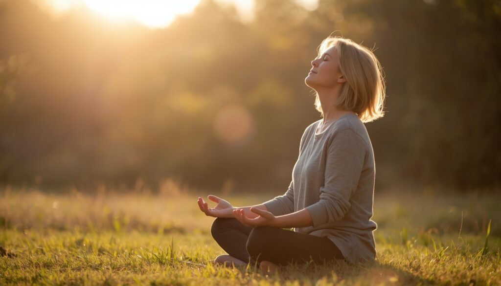 person practicing slow diaphragmatic breathing in natural setting for vagus nerve activation and stress relief vagus nerve activation benefits
