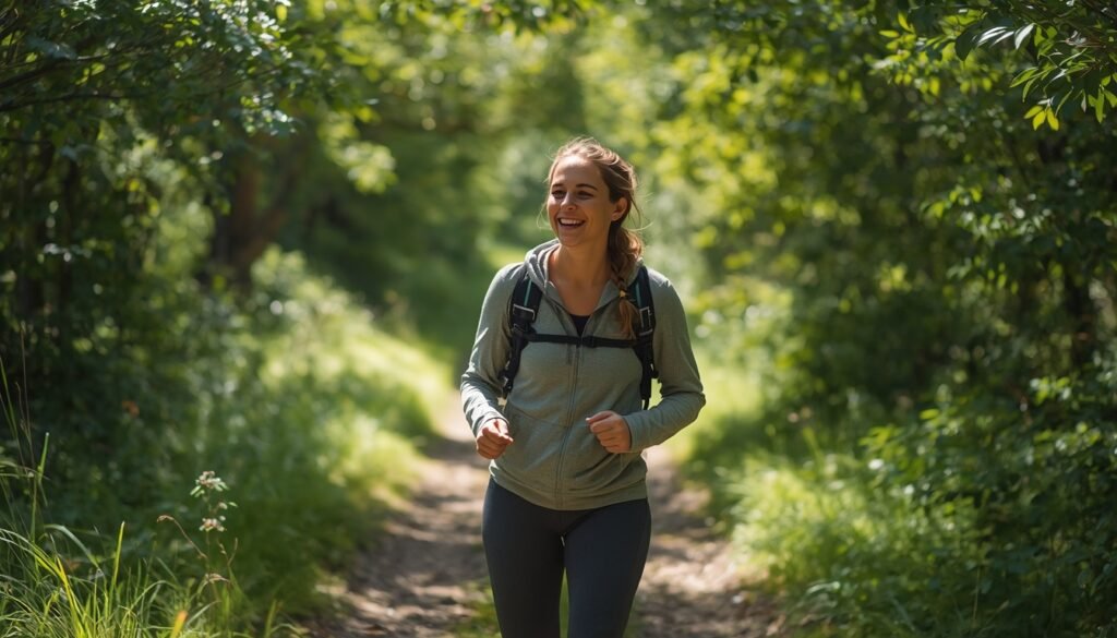 person walking outdoors in nature looking relaxed and energised, representing sustainable daily movement for natural weight lossnatural weight loss guide