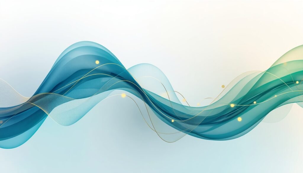 abstract flowing shapes in blue green and gold representing electrical signals and fluid balance in the human body
