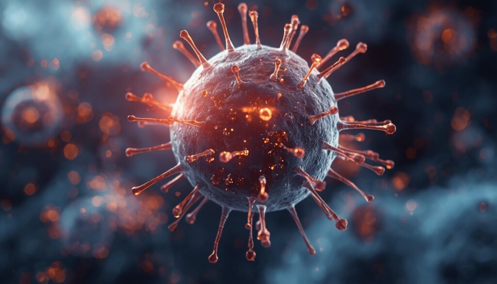 abstract illustration of cell with glowing energy particles representing mitochondria and cellular energy production. boost energy slow aging naturally