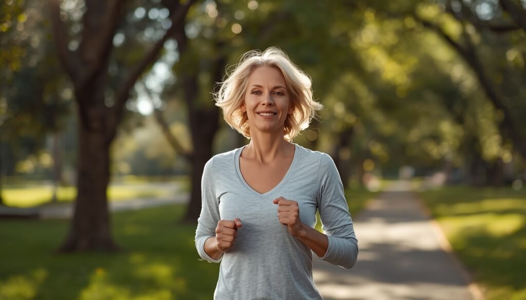 person walking peacefully inthe park ink morningsunlight –t light exercise for cortisol regulation and stress management cortisol stress hormone