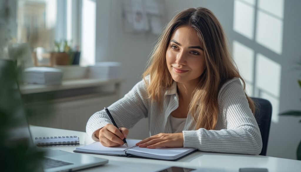 person writing loneliness and connection audit in notebook
