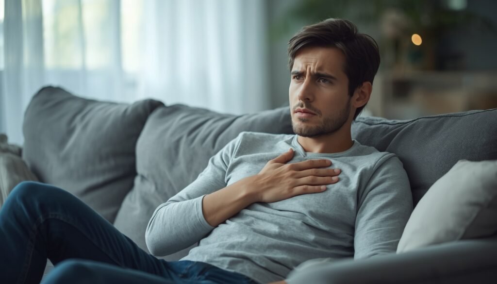 person holding chest with worried expression loneliness and cardiovascular health risks