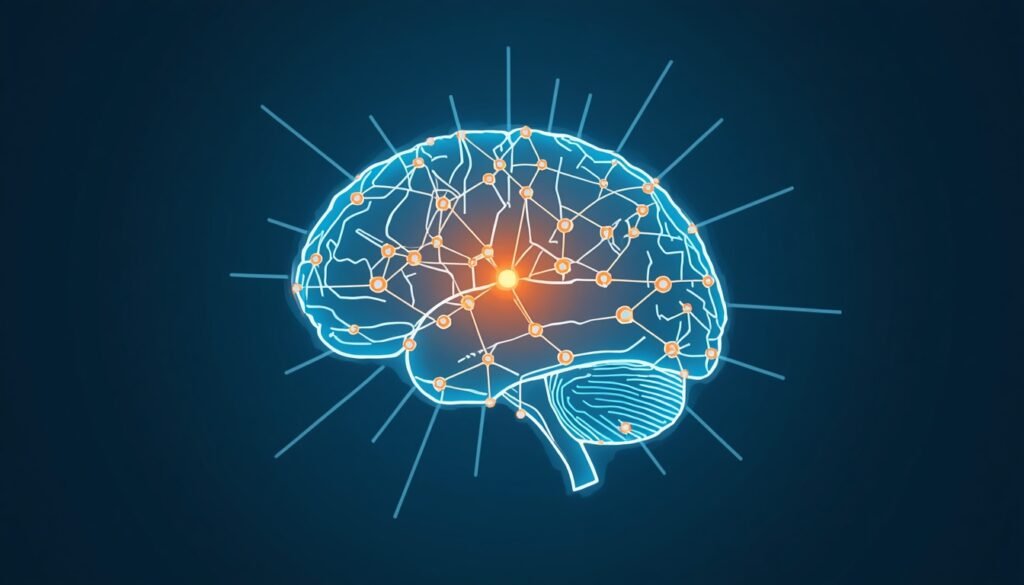brain illustration showing default mode network active during nighttime overthinking and rumination