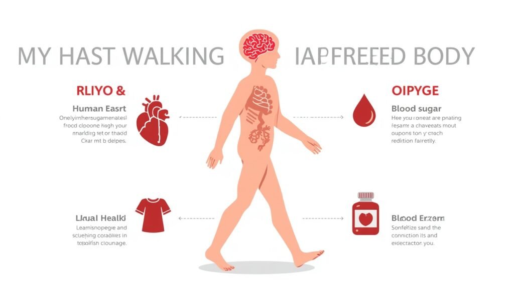 infographic showing how walking affects heart brain and blood sugar health benefits