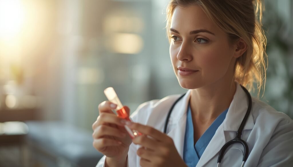 woman with doctor looking at blood test results iron deficiency recovery