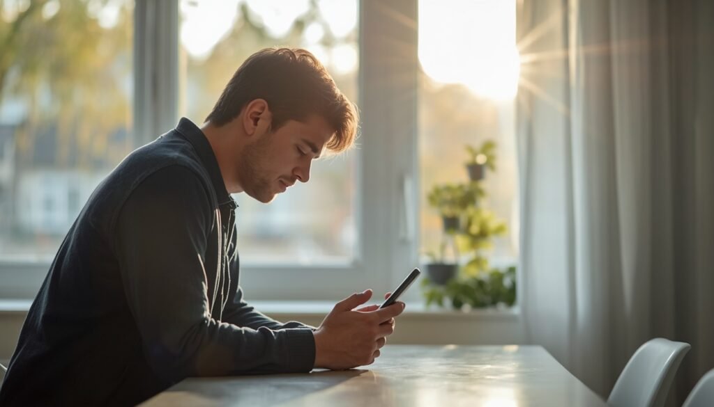 person putting phone face down on table Walking away, breaking comparison spiral