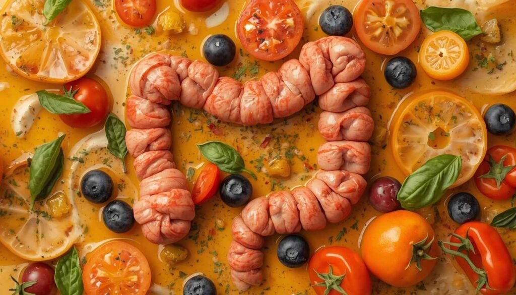 Mediterranean diet meal layout with olive oil, fish, legumes, vegetables, and whole grains representing the strongest dietary evidence for gut health improvement: improvementhttps://healthfitnessbloom.com/how-to-improve-gut-health-naturally-7-science-backed-strategies-that-work-2026/